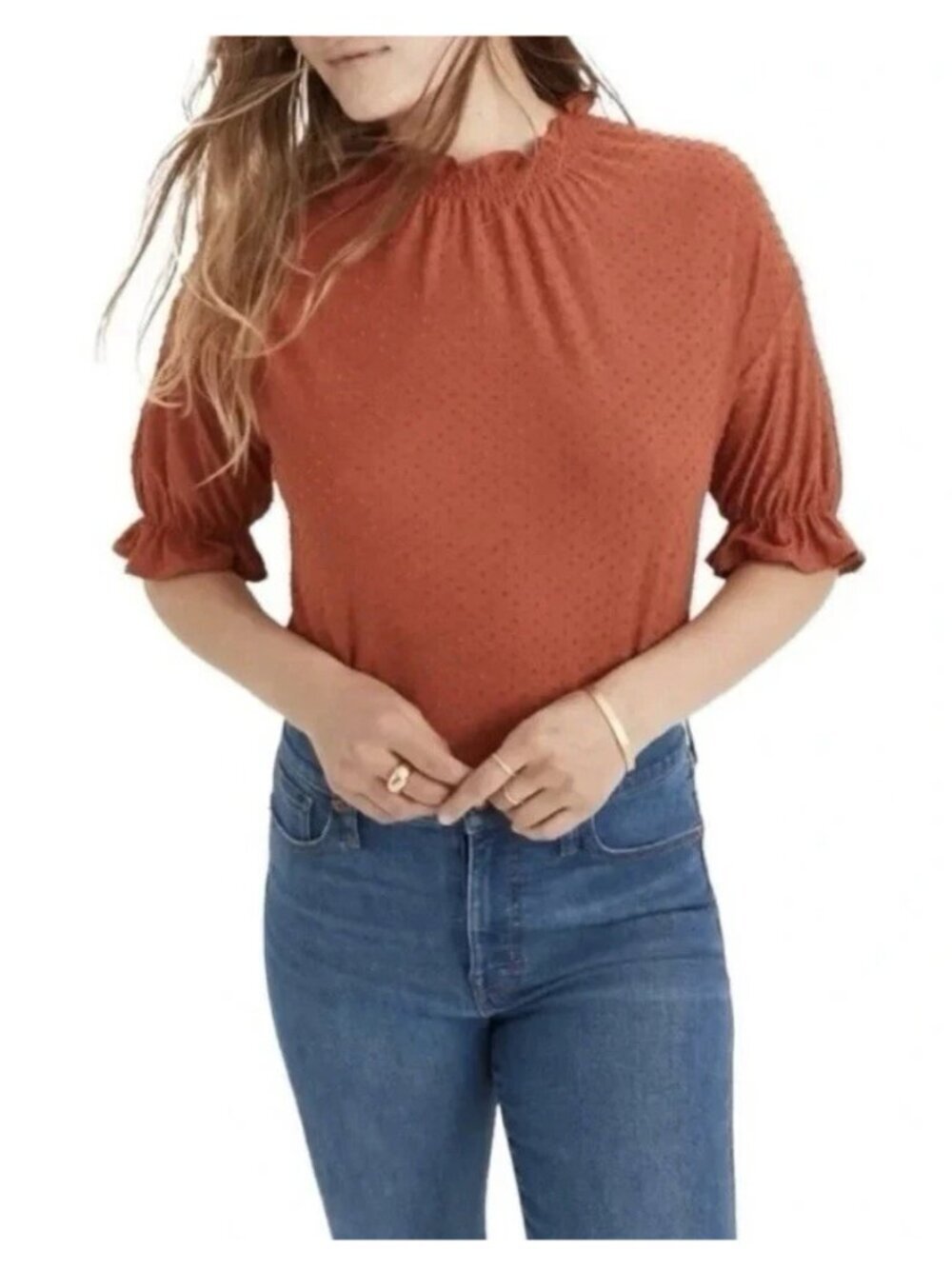 Madewell Clipdot Ruffle Top Blouse – Women’s Medium Boho Rust Casual